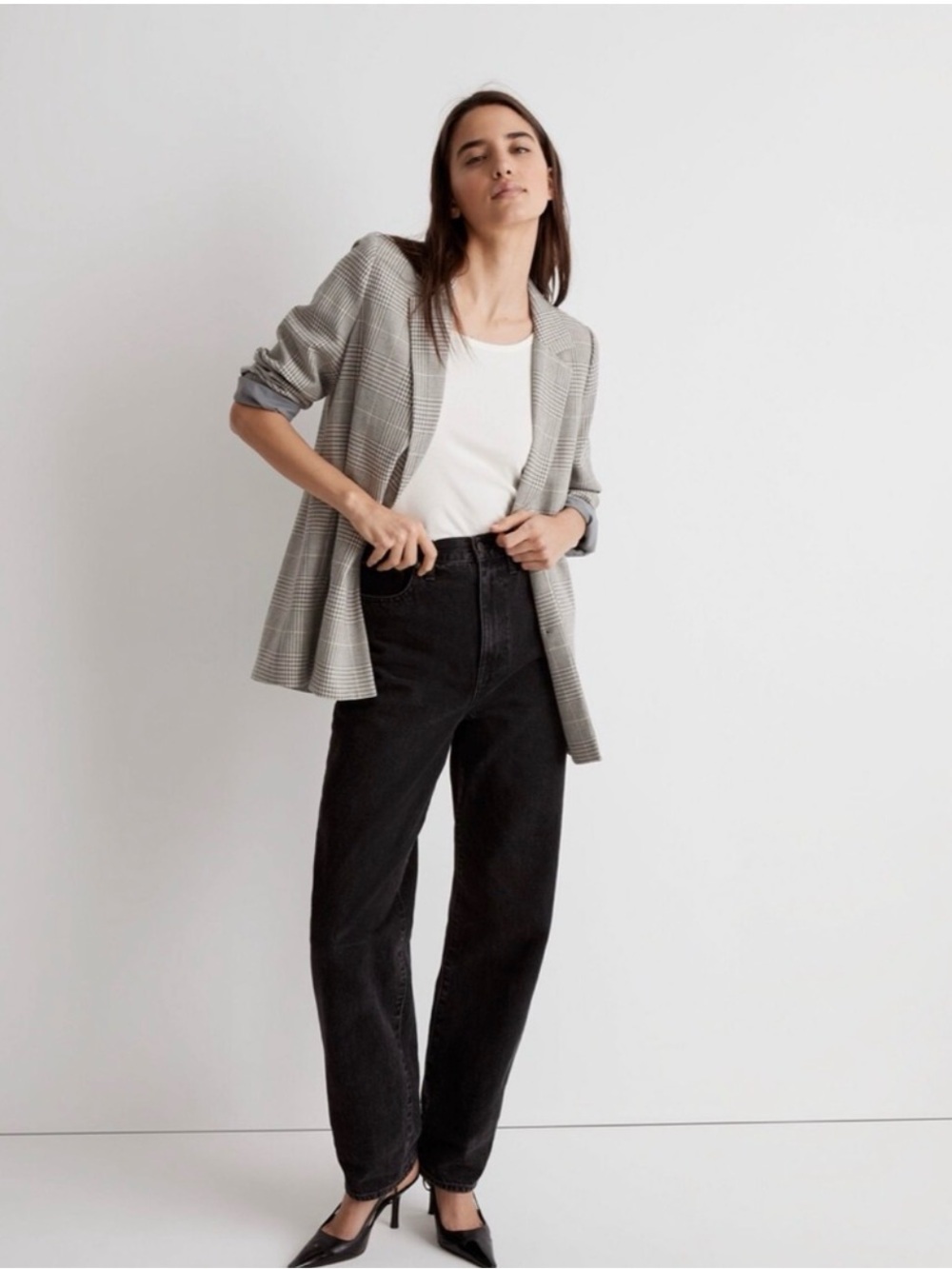 Madewell The Dorset Blazer Small Galloway Plaid Gray Wool Blend Oversized women - Picture 3 of 13